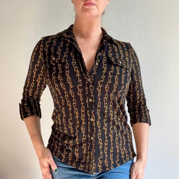 SOLD Karl Lagerfeld Black and Yellow Button Down - Picture 1 of 6